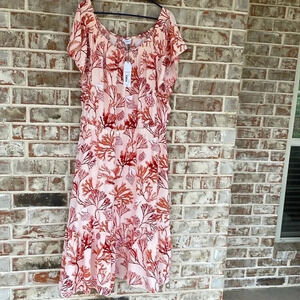 Liz Claiborne Peach Floral Peasant Boho Ruffled Dress